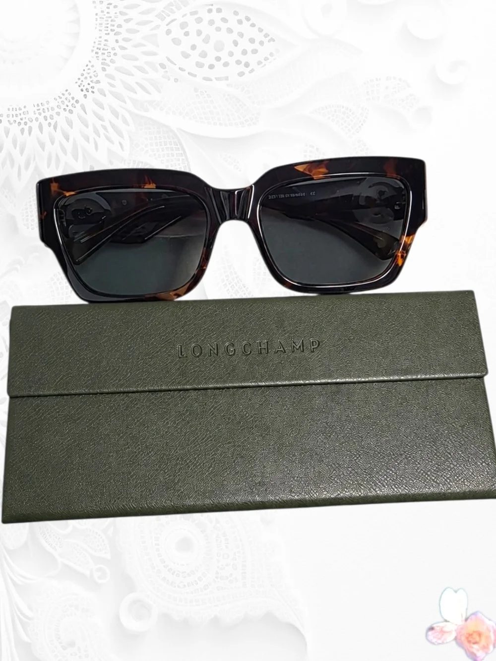 New Longchamp Tortoiseshell Square Sunglasses with Dark Lenses LO735S 230